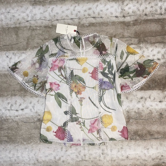 NWT💕TED BAKER Arelln Floral High Neck Top With Lace Details Size 0 - Picture 4 of 16